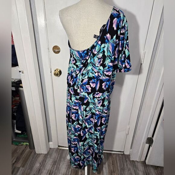 G.I.L.I. Women's Black/Floral One Shoulder Printed Knit Dress Size 1x - Picture 4 of 10